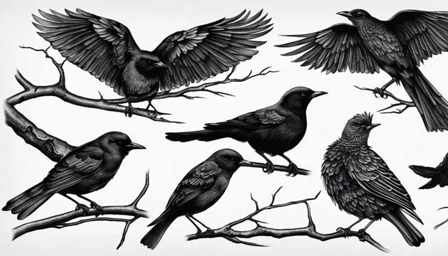 Various black bird tattoo designs for different meanings