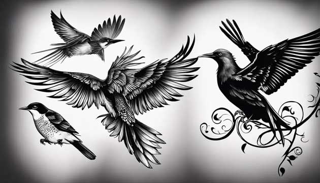 An image of various bird tattoos representing freedom, spirit, and aspiration.