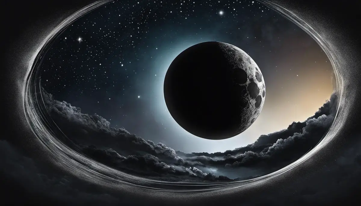 Illustration of a black moon in the night sky