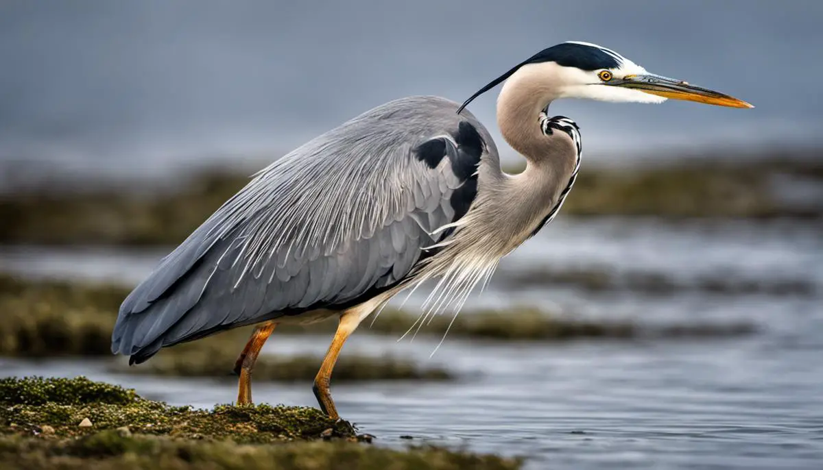 Image of a heron standing still on one leg, symbolizing patience and precision.