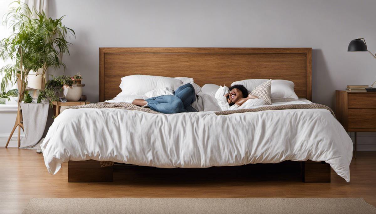 A person sleeping and laughing in bed